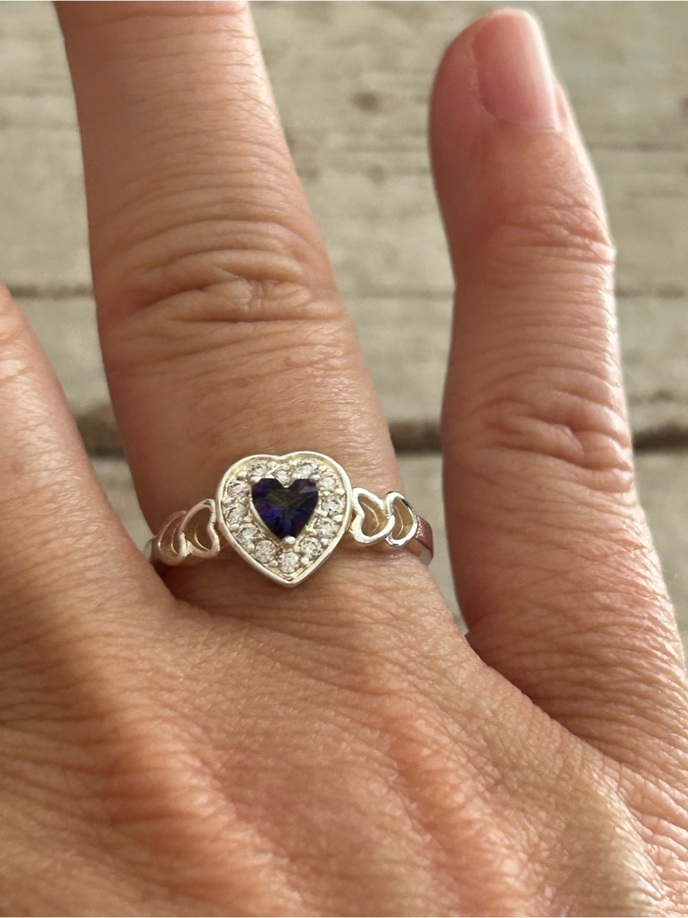 4/$100 Silver Heart Ring with blue Gem and Cubic Zirconia